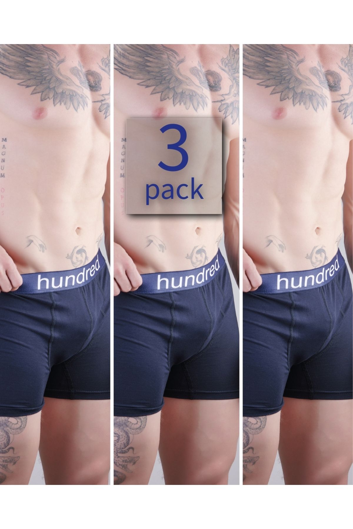 Hundred 3'lü Kutulu Premium Pamuklu Lacivert Erkek Boxer