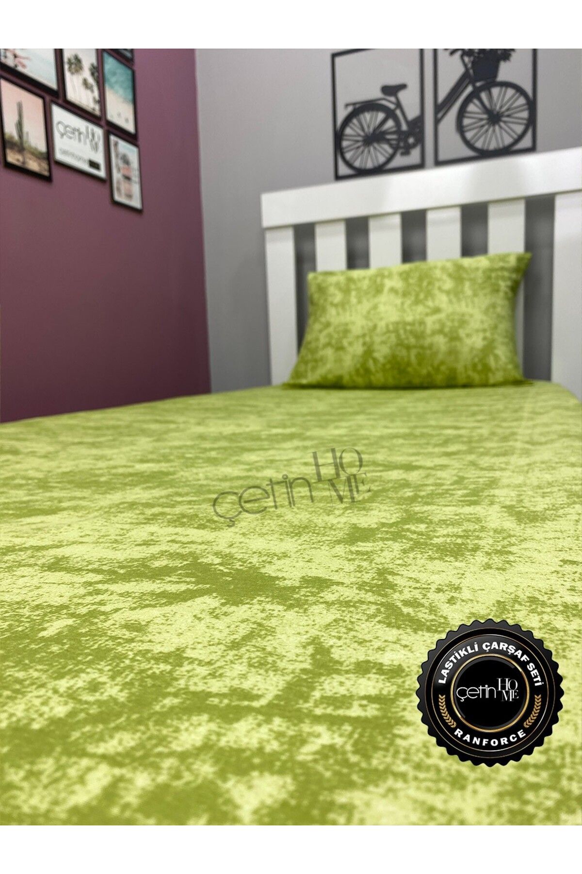 Çetinhome-Fabric Elastic Sheet Set Single 3 Size Shadow Green 7