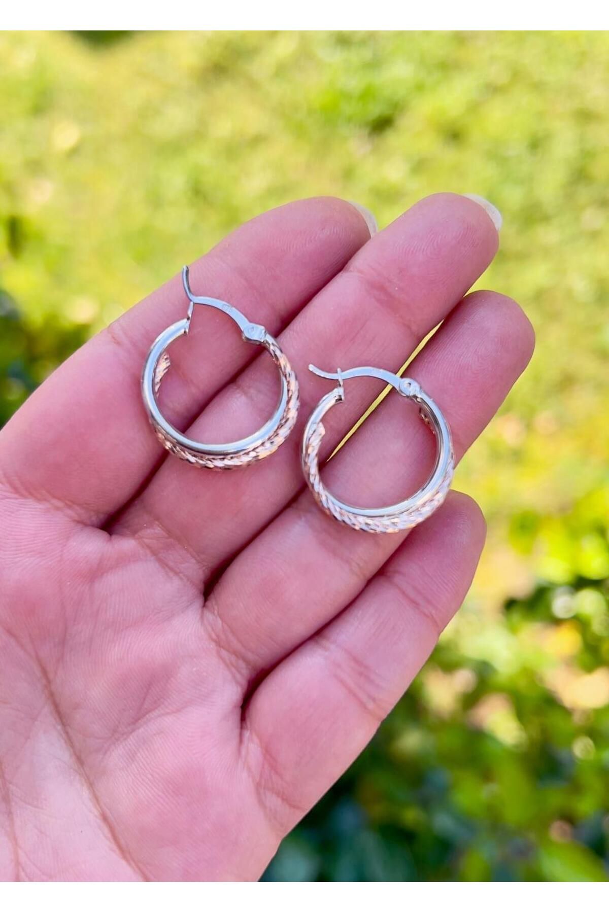 Defne Silver 2 Renkli Halka Küpe Çap:2 cm
