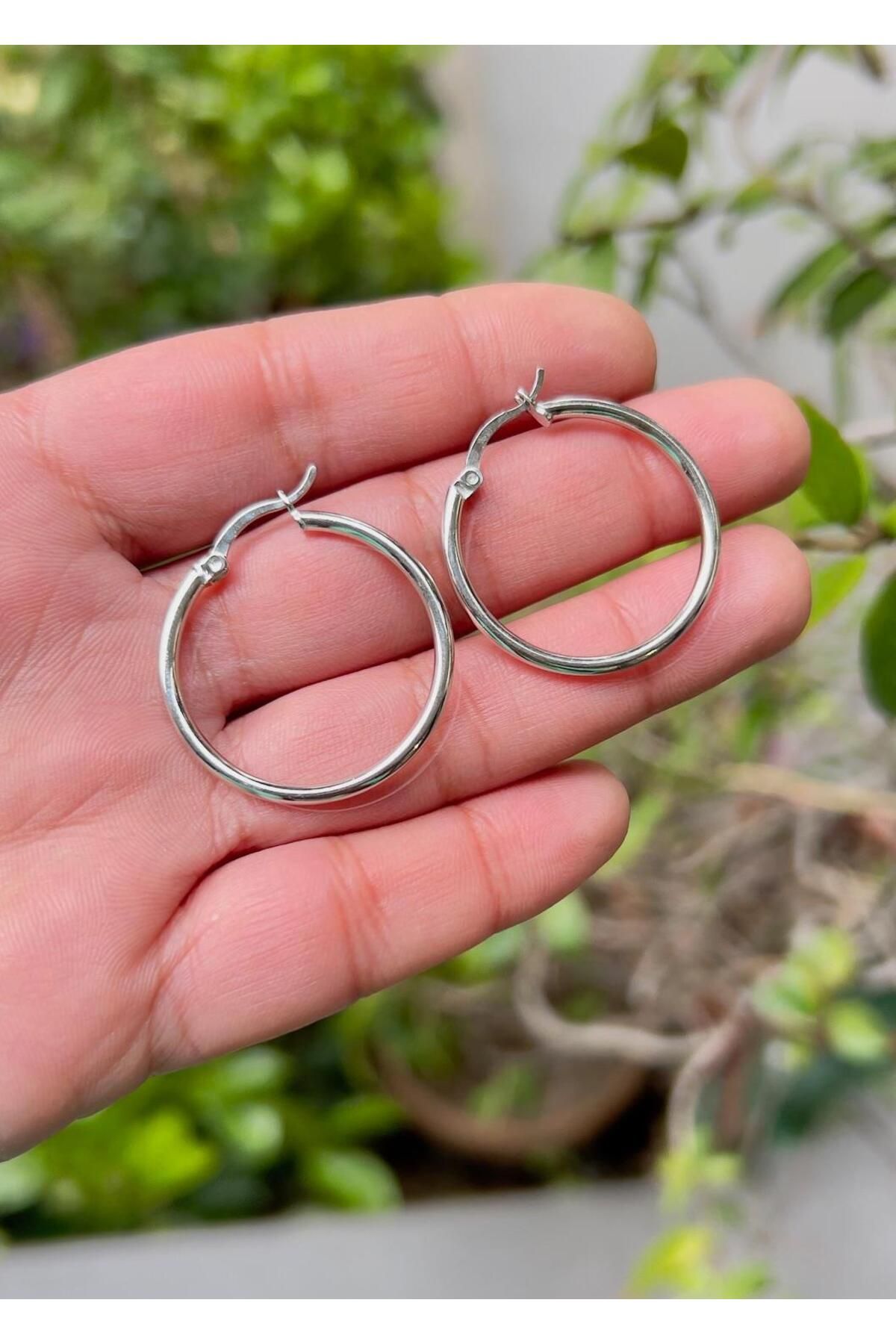 Defne Silver Silinidr Halka Küpe Çap:2,5 cm