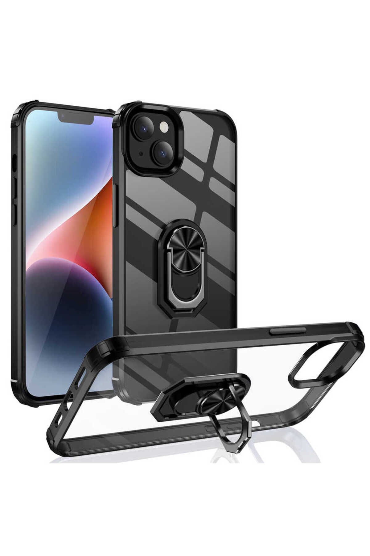 halkhouse İphone 14 Kılıf Sert Silikon Dayanıklı Şeffaf Renkli Yüzüklü Mola Kapak