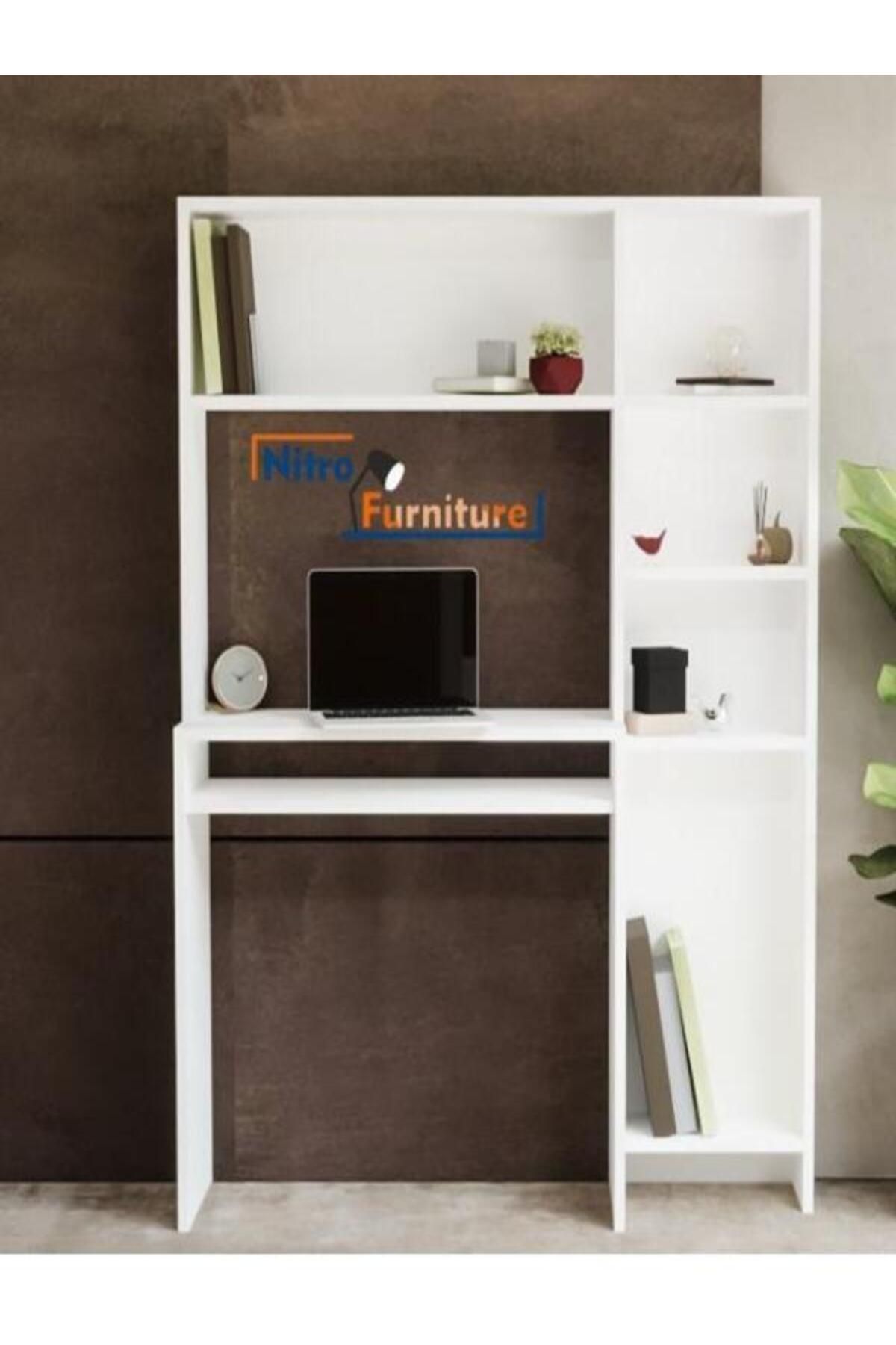 Nitro Furniture Zio Beyaz Çok Raflı Bilgisayar ve Çalışma Masası – Kitaplıklı, Modern Tasarım, 115x150 cm 115150