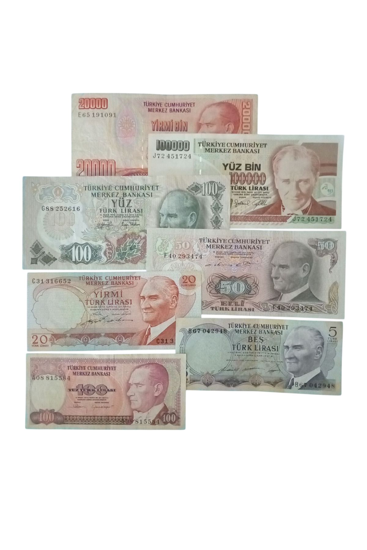 Yediotuz 6. 7. Emisyon 6 Adet Koleksiyon Kağıt Para Eski Para Hobi Hediye Antika Darpane