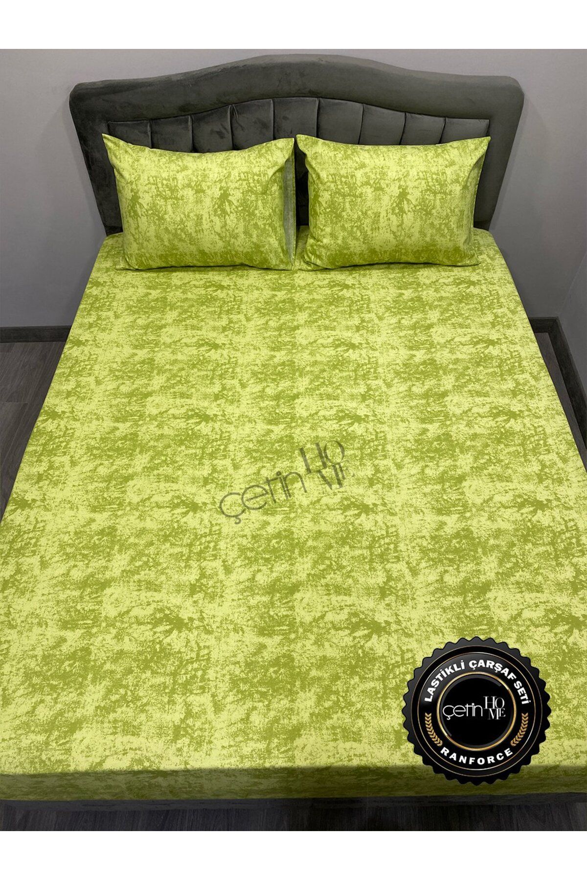 Çetinhome-Fabric Elastic Sheet Set Double and King Size Shadow Green 7