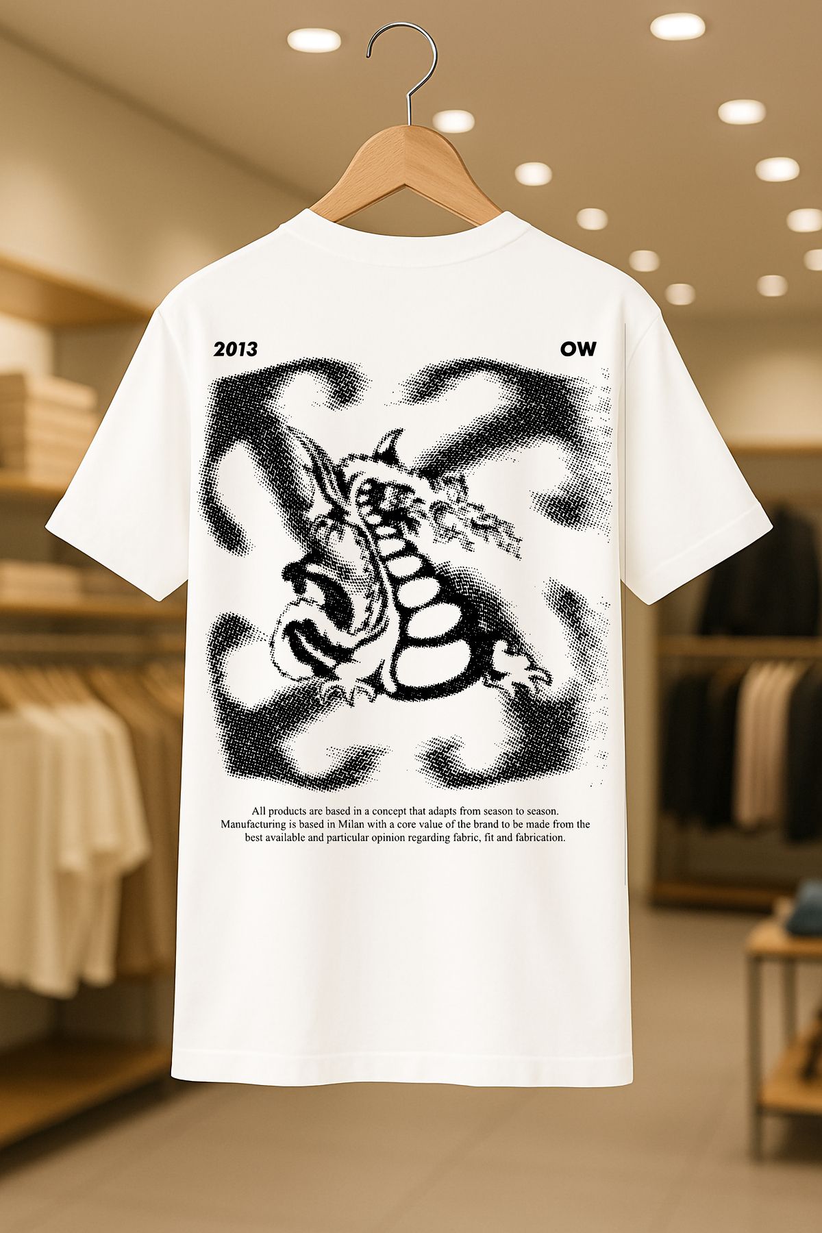 SELF CONTROL Off-White Dragon Oversize Unisex %100 Pamuklu Nefes Alan Kalin Kumaşlı T-Shirt