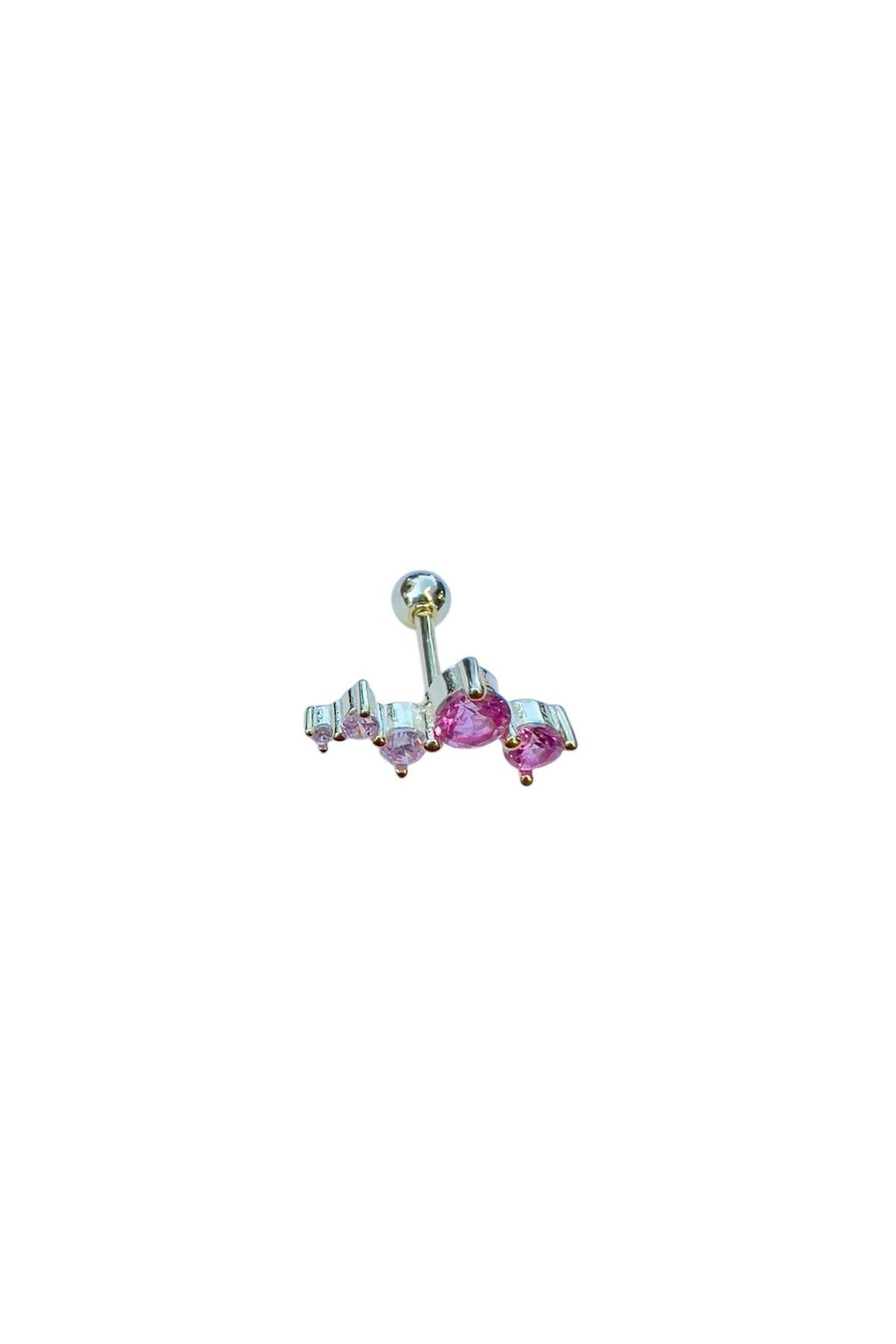 Defne Silver Pembe Taşlı Gümüş Piercing