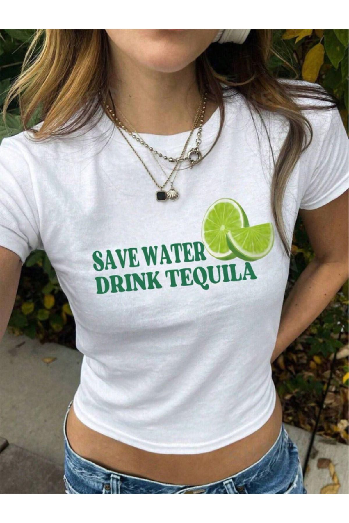 DEEFWEAR DREICH SAVE WATER DRINK BASKILI BEYAZ CROP