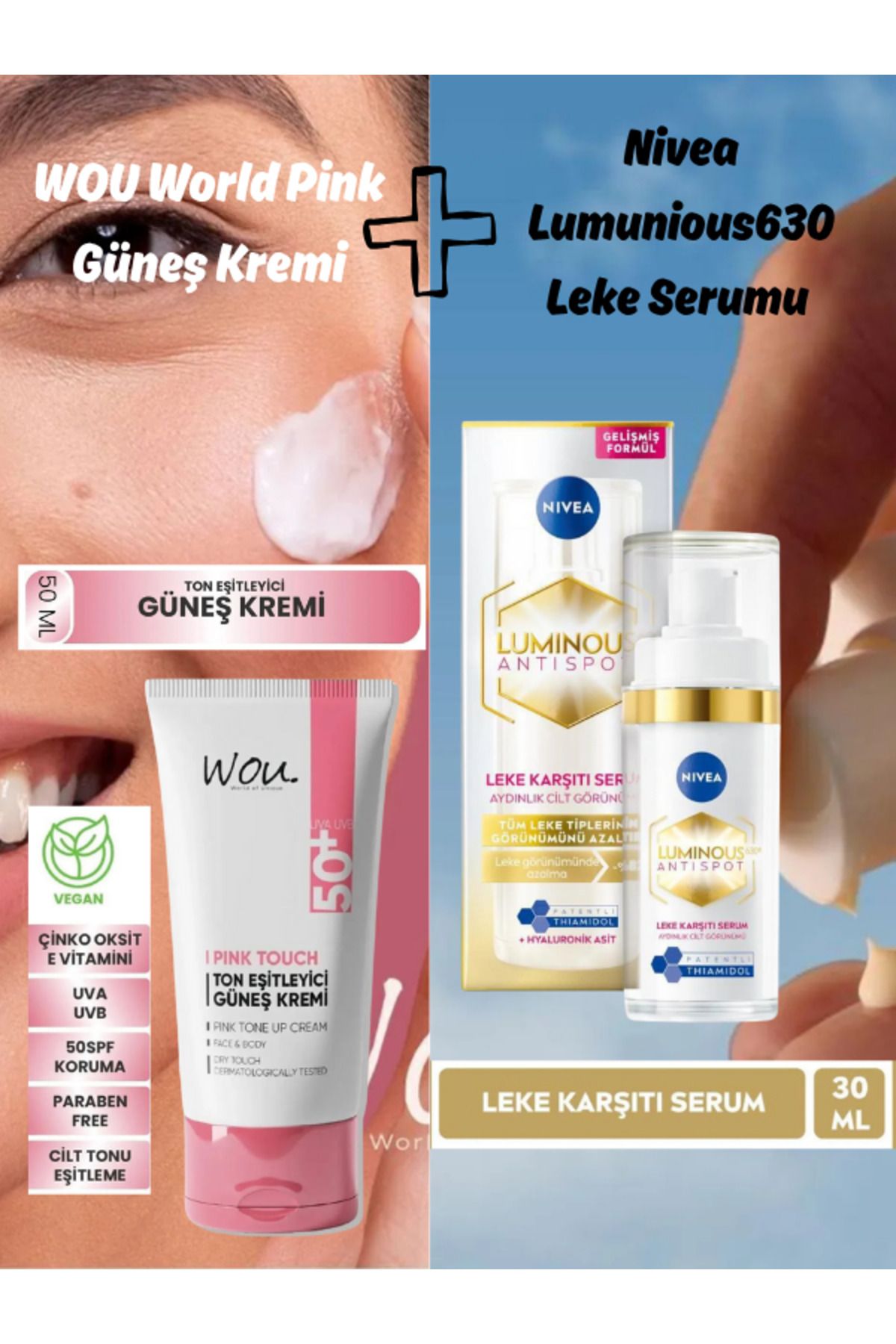 WOU World of Unique Wou Pink Touch Güneş Kremi 50 mL+N. Luminous630 Leke Karşıtı Cilt Serumu 30ml