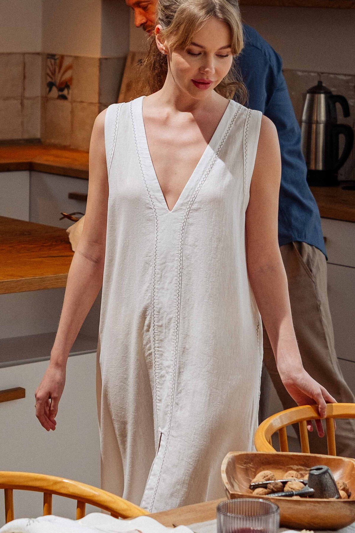 JOJOMIA Nina Keten ve TENCEL™ Uzun Elbise Krem