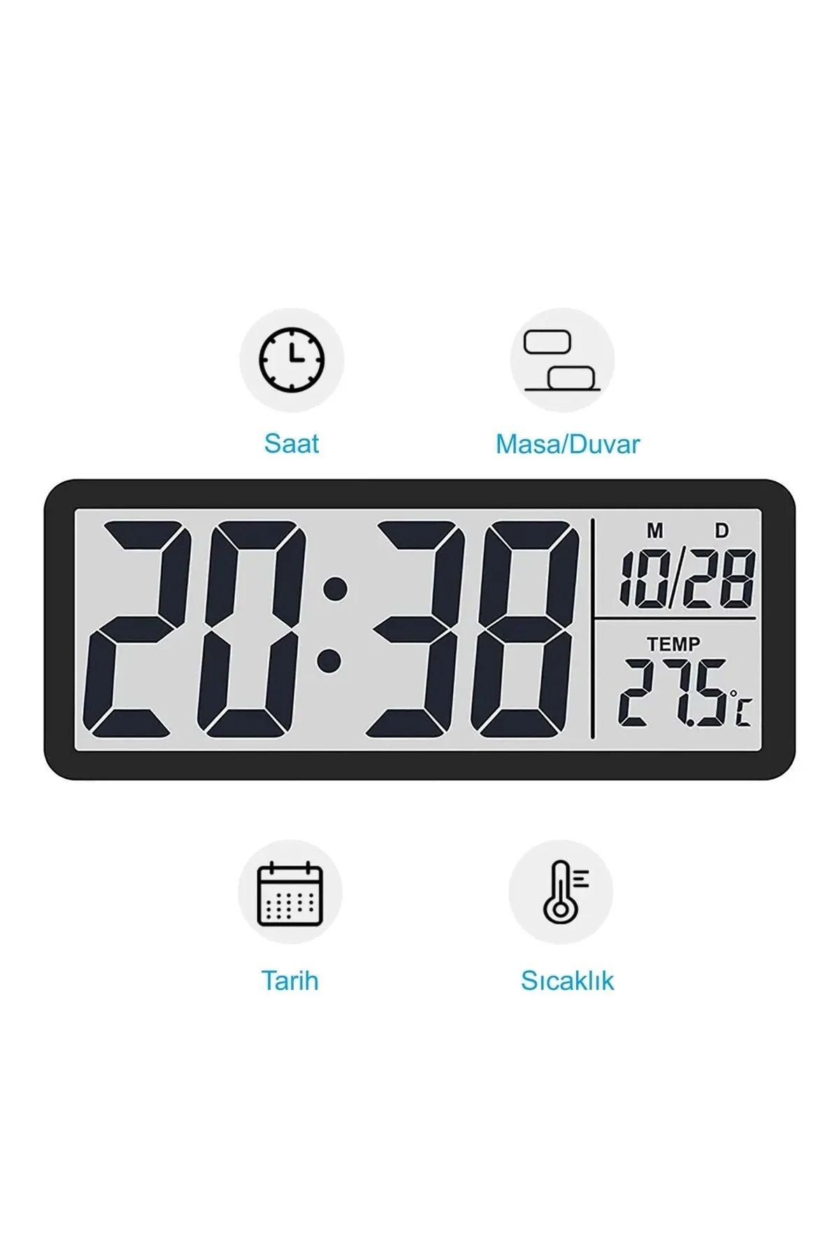 YENİLZD DUVAR SAATİ DİJİTAL LCD Ekran 20x8cm Dijital Duvar Saati USB Pilli Zaman Sıcaklık Tarih