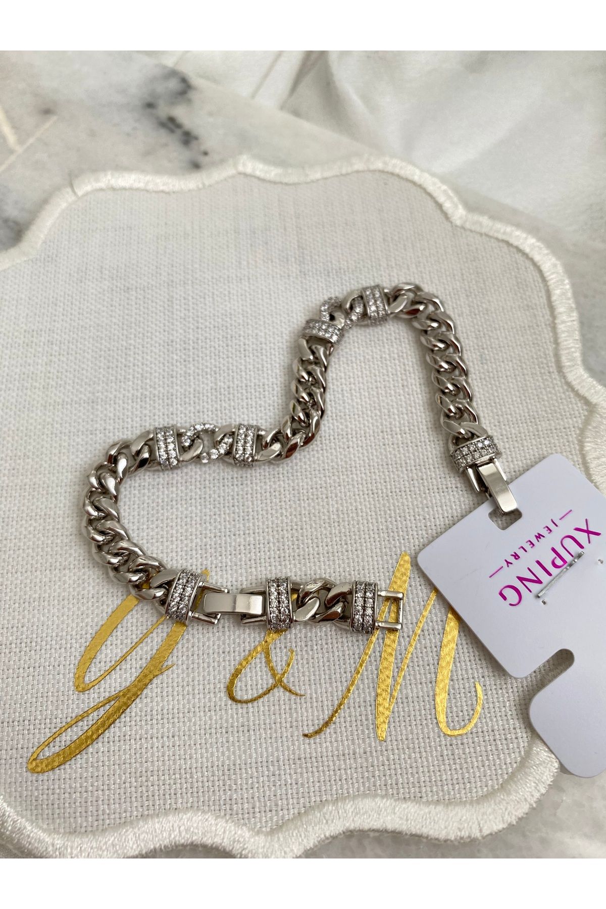 YM Xuping Silver Zincir Taşlı Bileklik 17 2 Cm - Kararmaz Bileklik