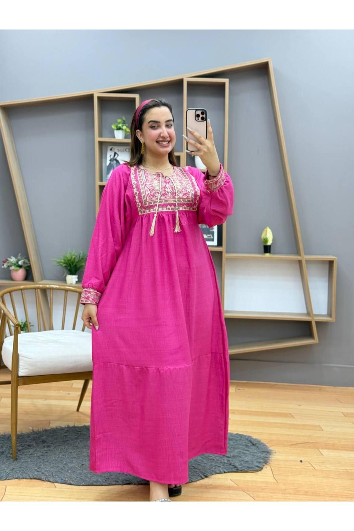 Generies-Embroidered linen jalabiya with an elegant and modern design, sizes from 55 to 110 kg 3