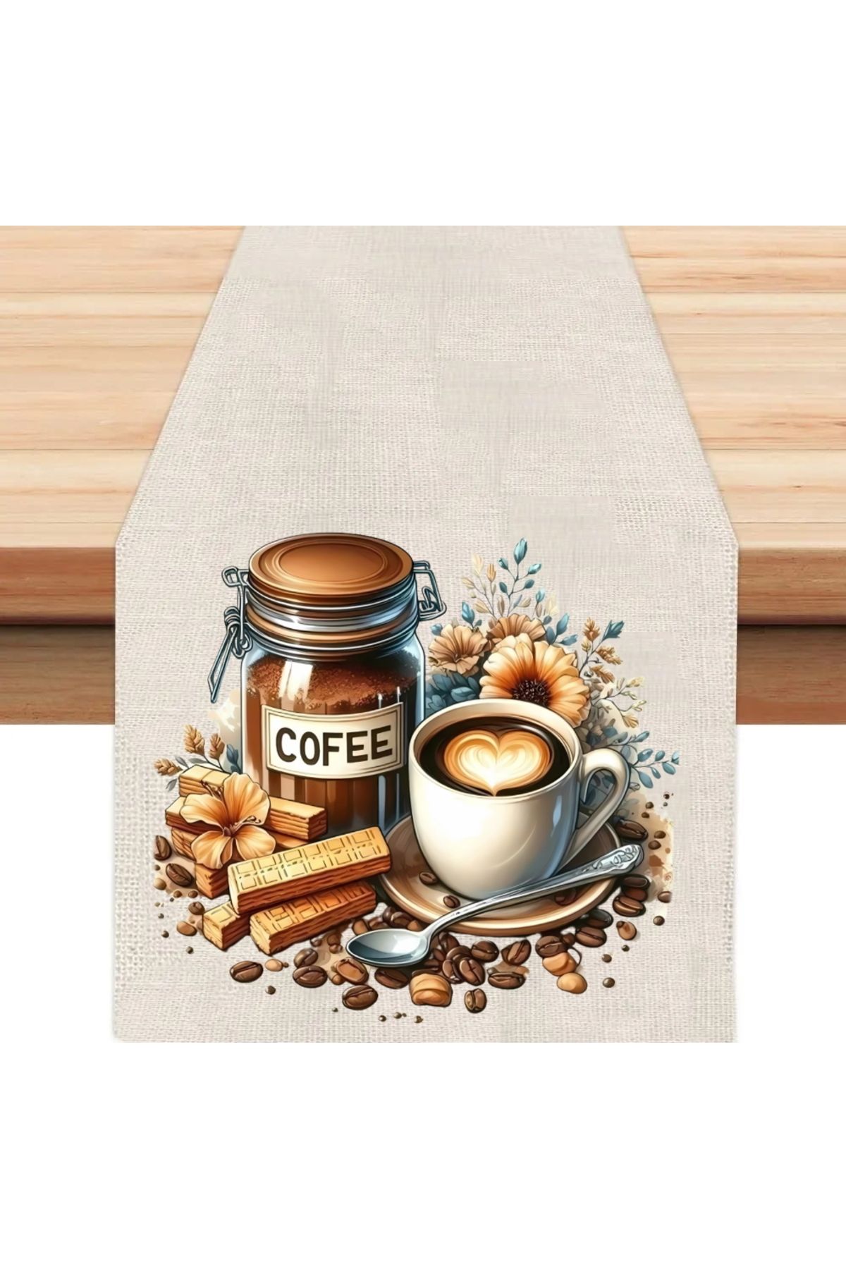 Hediye Molası Love Coffee Runner, Runer, Masa Örtüsü, Sofranıza Zarafet Katın Runner, Masa Örtüsü