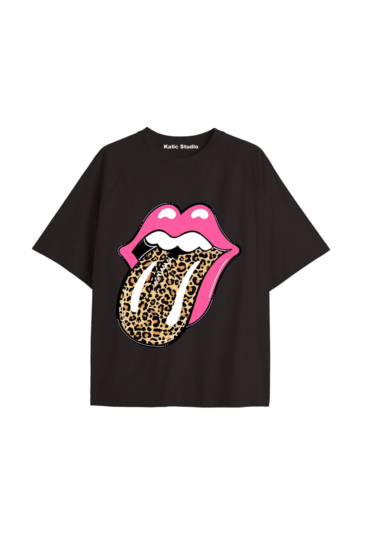 Kalic Studio Y2k vintage Leopar Baskılı Sİyah T-shirt KOD 169