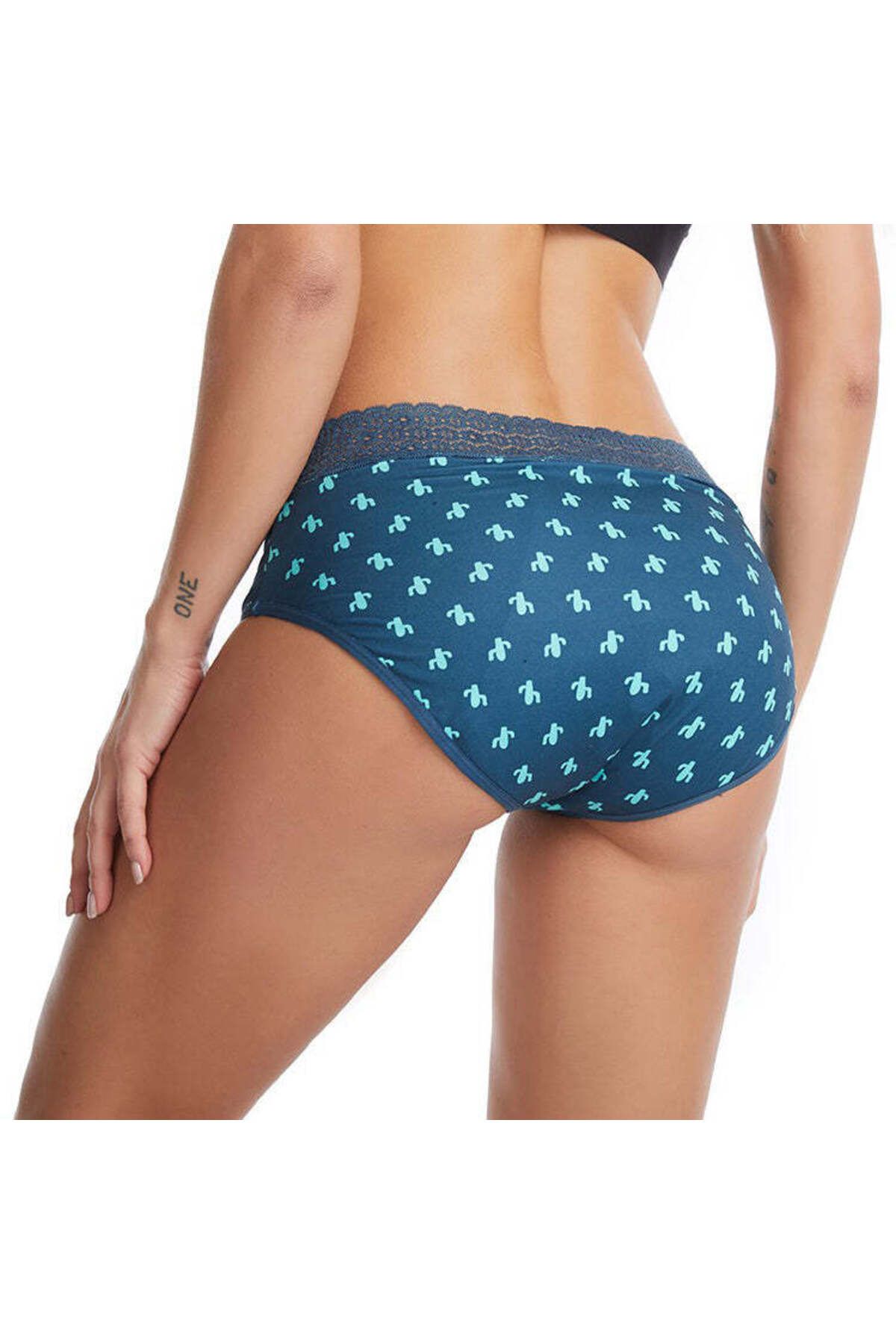 Linovit-Multicolored Menstrual Panties - Cactus Pattern - Green - Cactus Pattern, XXL 2