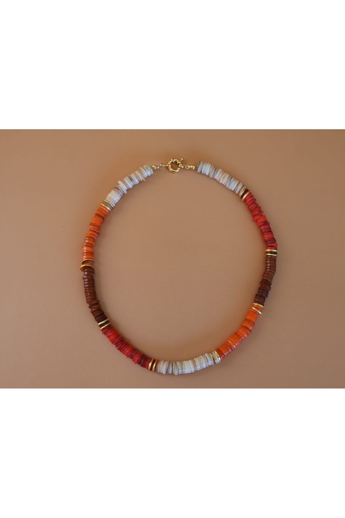 B Design jewelry Sedefi Turuncu Taşlı Kolye