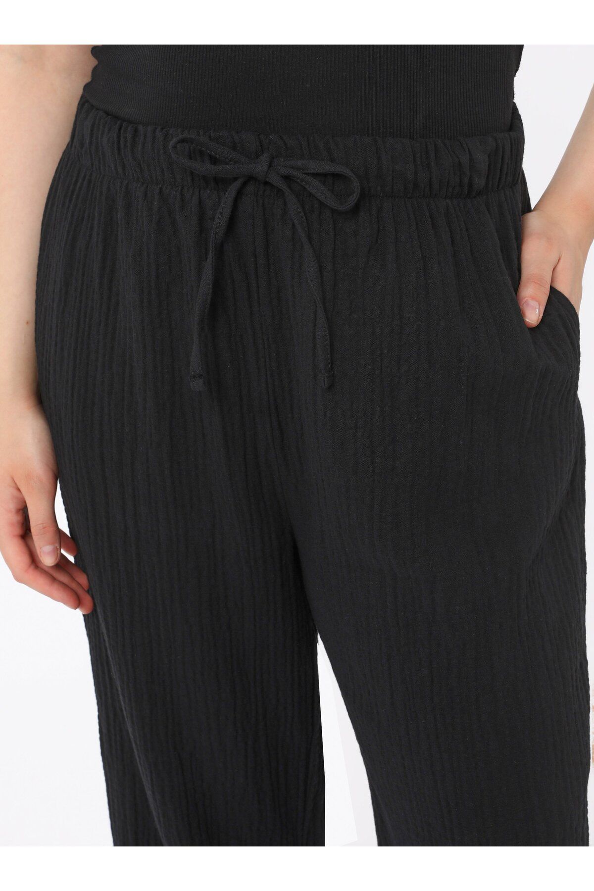 ALİA-Pantaloni de mărime mare din țesătură de muselină - Negri - Alia 4