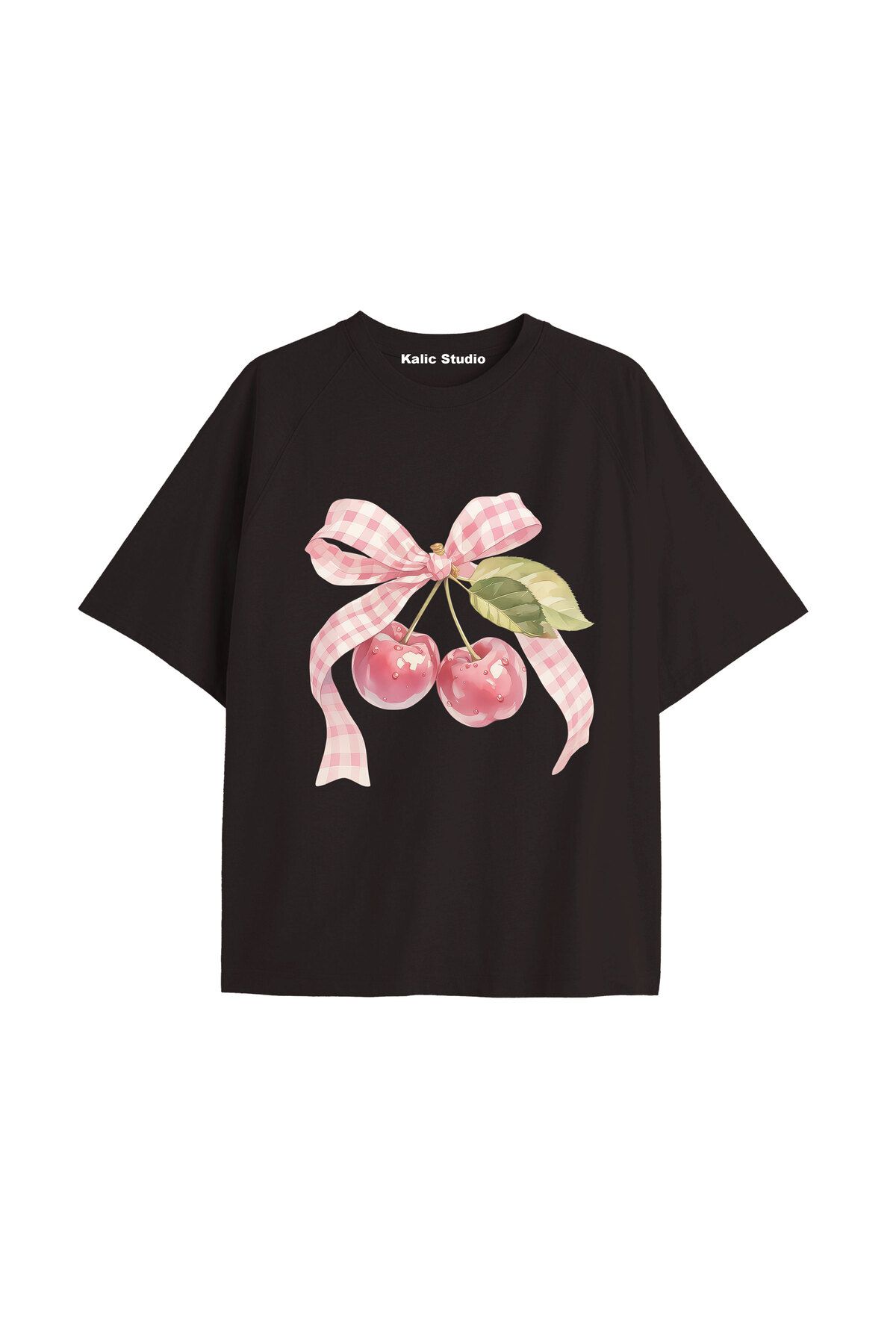 Kalic Studio Y2k vintage Cherry Baskılı Sİyah T-shirt KOD 99