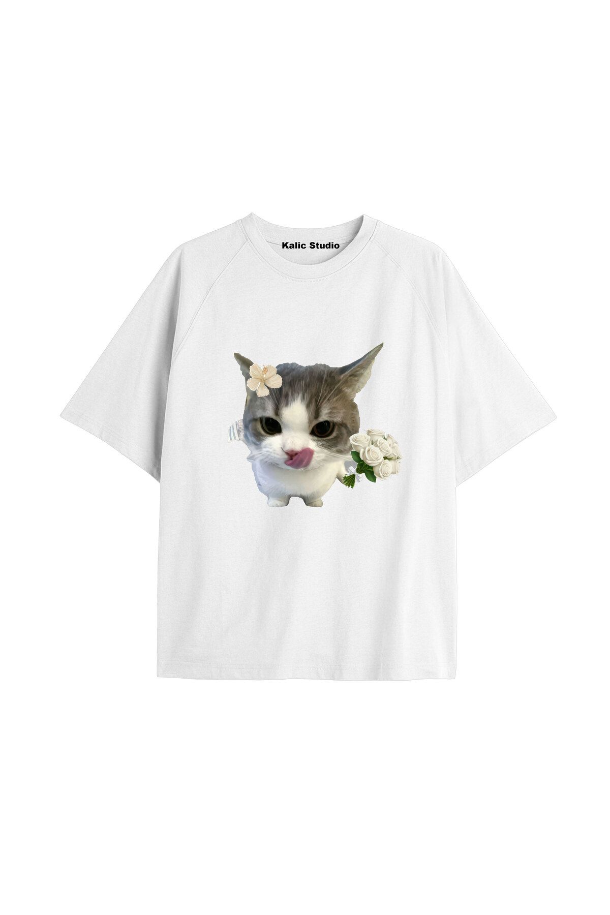 Kalic Studio Y2k vintage Cats Baskılı Beyaz T-shirt KOD 9