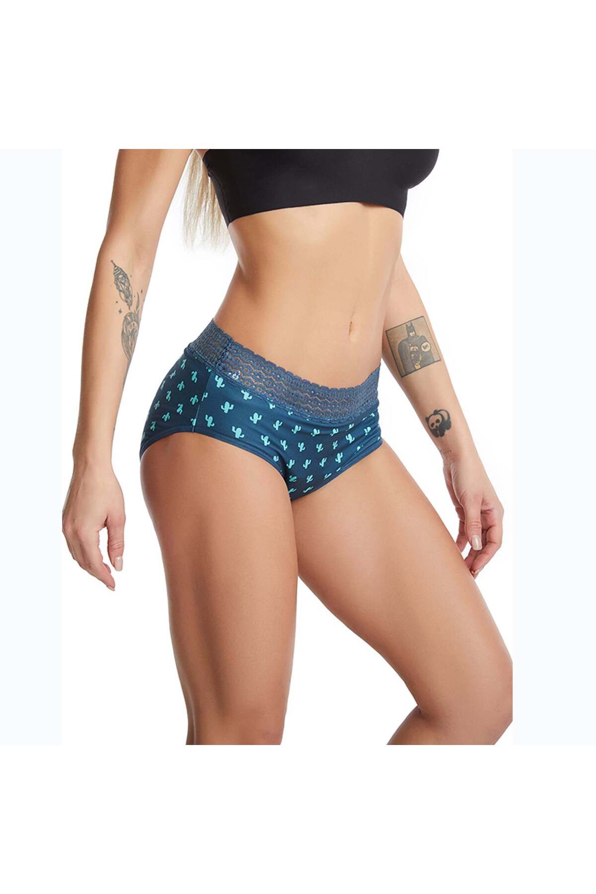 Linovit-Multicolored Menstrual Panties - Cactus Pattern - Green - Cactus Pattern, XXL 7