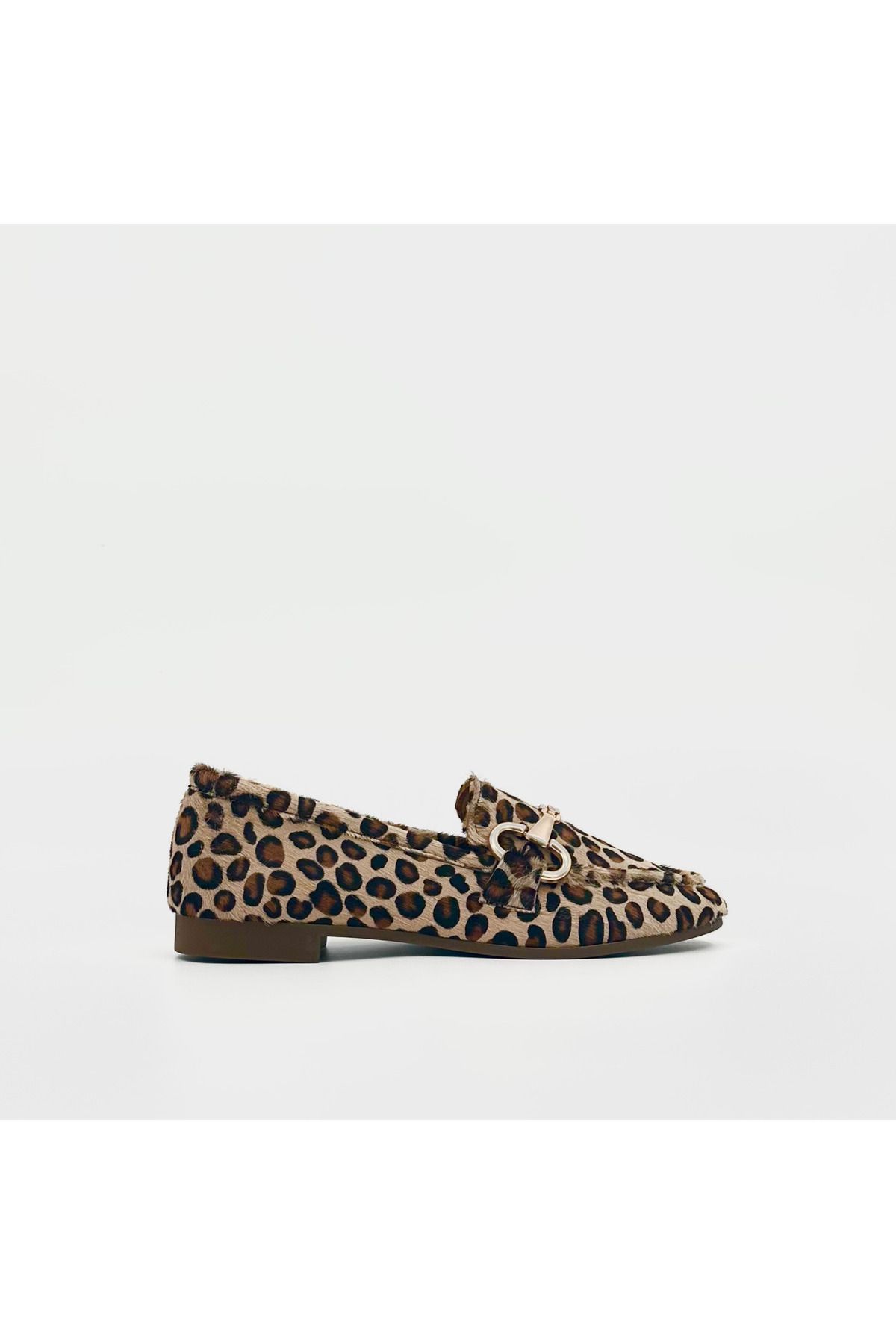 Folle Leopar Desenli Hakiki Deri & Tay Tüyü Loafer – Altın Tokalı
