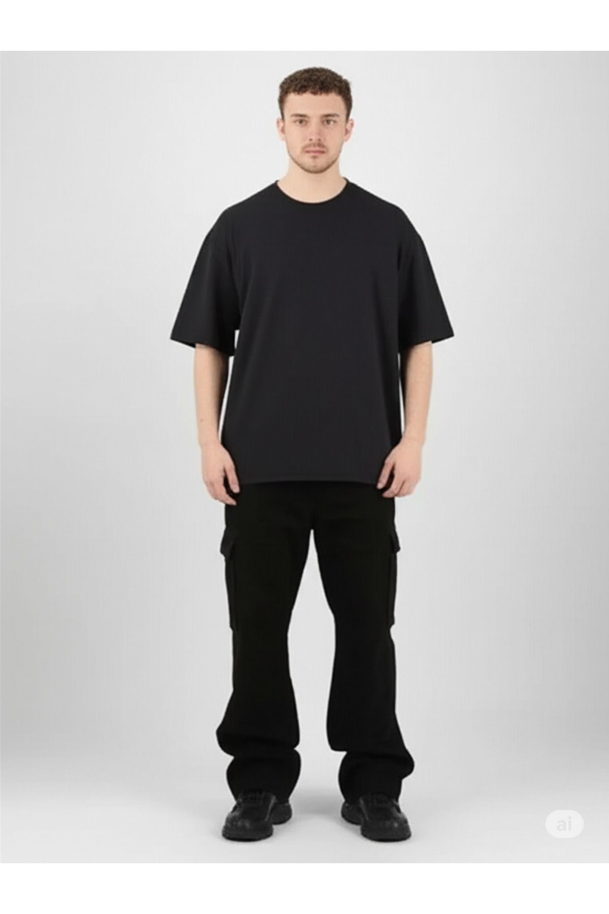 MODA Erkek Siyah Oversize %100 Pamuk Yumuşak Dokulu T-shirt