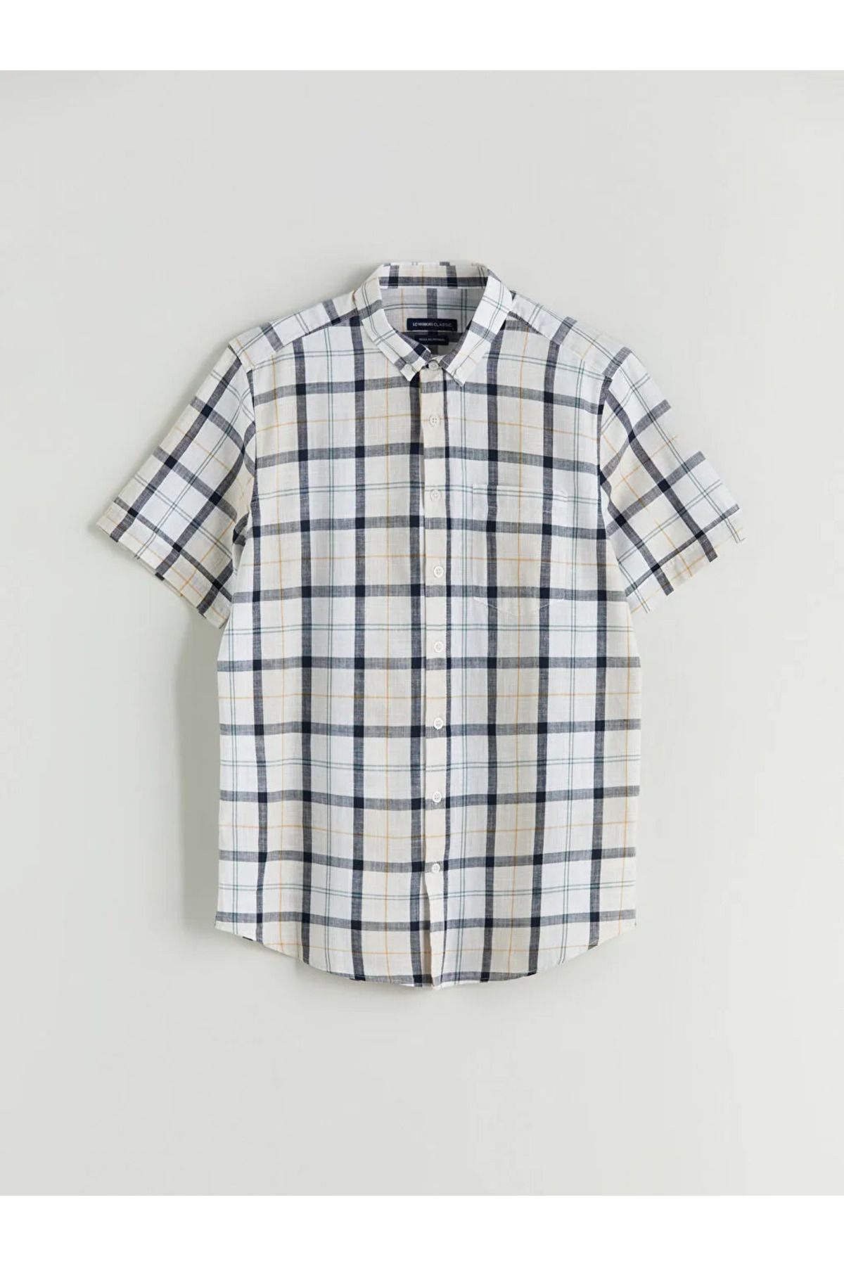 LC Waikiki LCWAIKIKI Classic Bej Regular Fit Kısa Kollu Ekose Poplin Erkek Gömlek