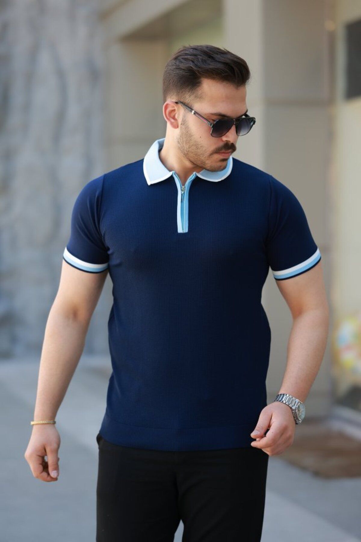 TUA MODA TUA MODA Erkek Renkli Yaka Kısa Kollu Tişört