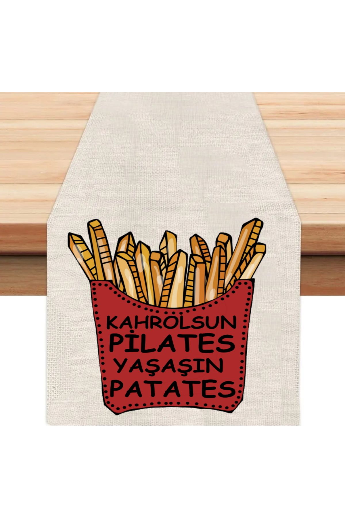 Hediye Molası Yaşasın Patates Runner, Runer, Masa Örtüsü, Sofranıza Zarafet Katın Runner, Masa Örtüsü