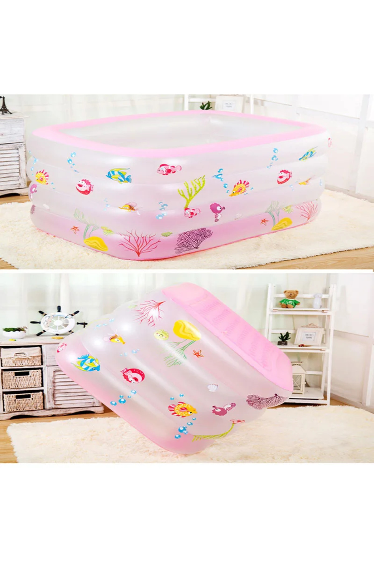 teknom Pembe bebek havuzu çocuk havuzu aktivite havuzu bebek boyun simidi hediye top havuzu 120x90x70 fotoğrafı 2 (önizleme)