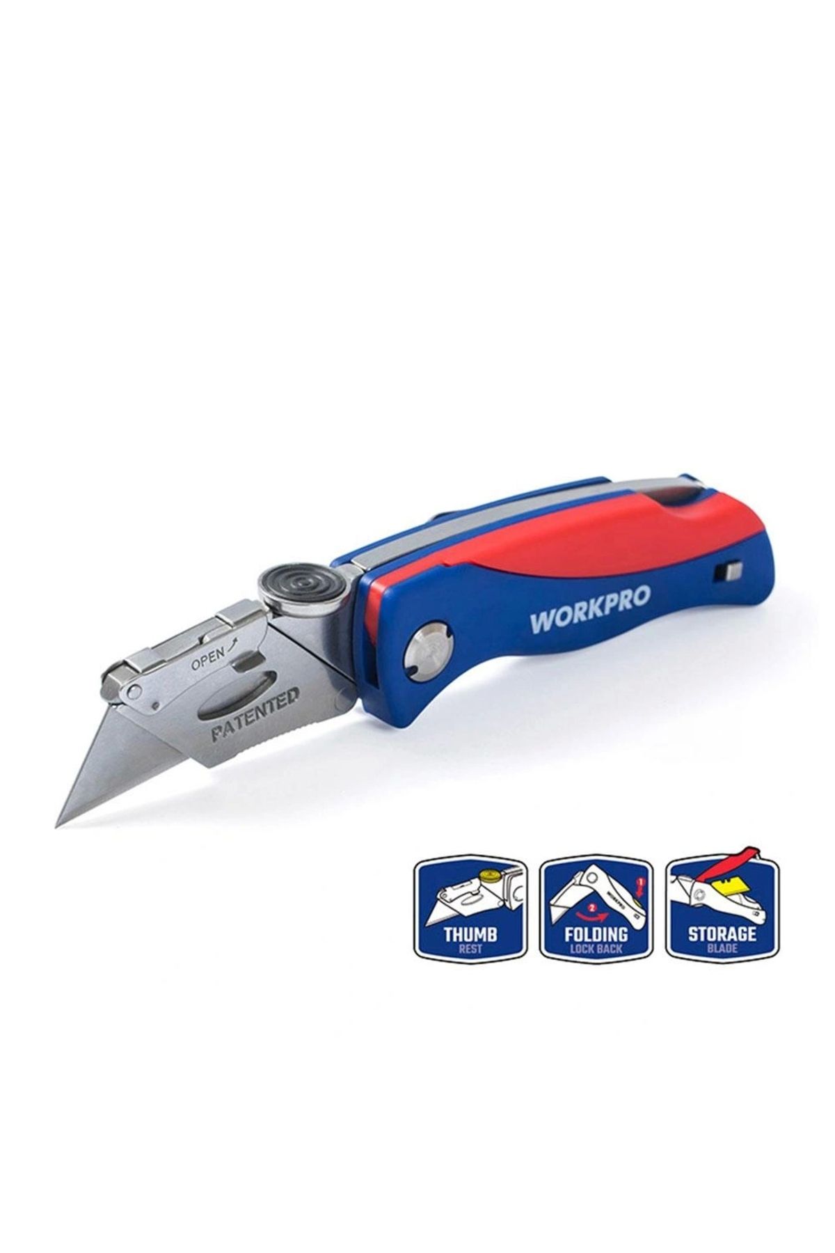 ShopNova WORKPRO WP211006 Ağır Hizmet Paslanmaz Çelik Gövde Katlanır Rötuş Maket Bıçağı + 6 Adet Yedek Bıçak