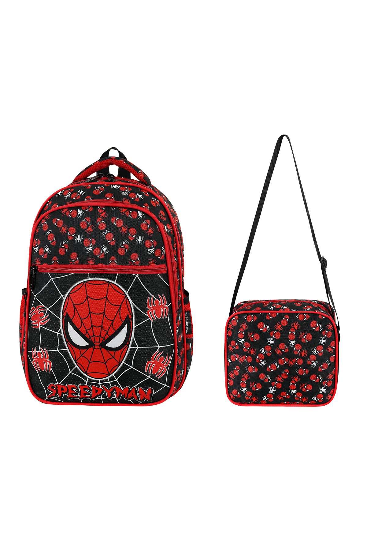 SippoTrade Spider boy Desenli Sırt Ortopedili Beslenmeli İlk Okul Sırt Çantası