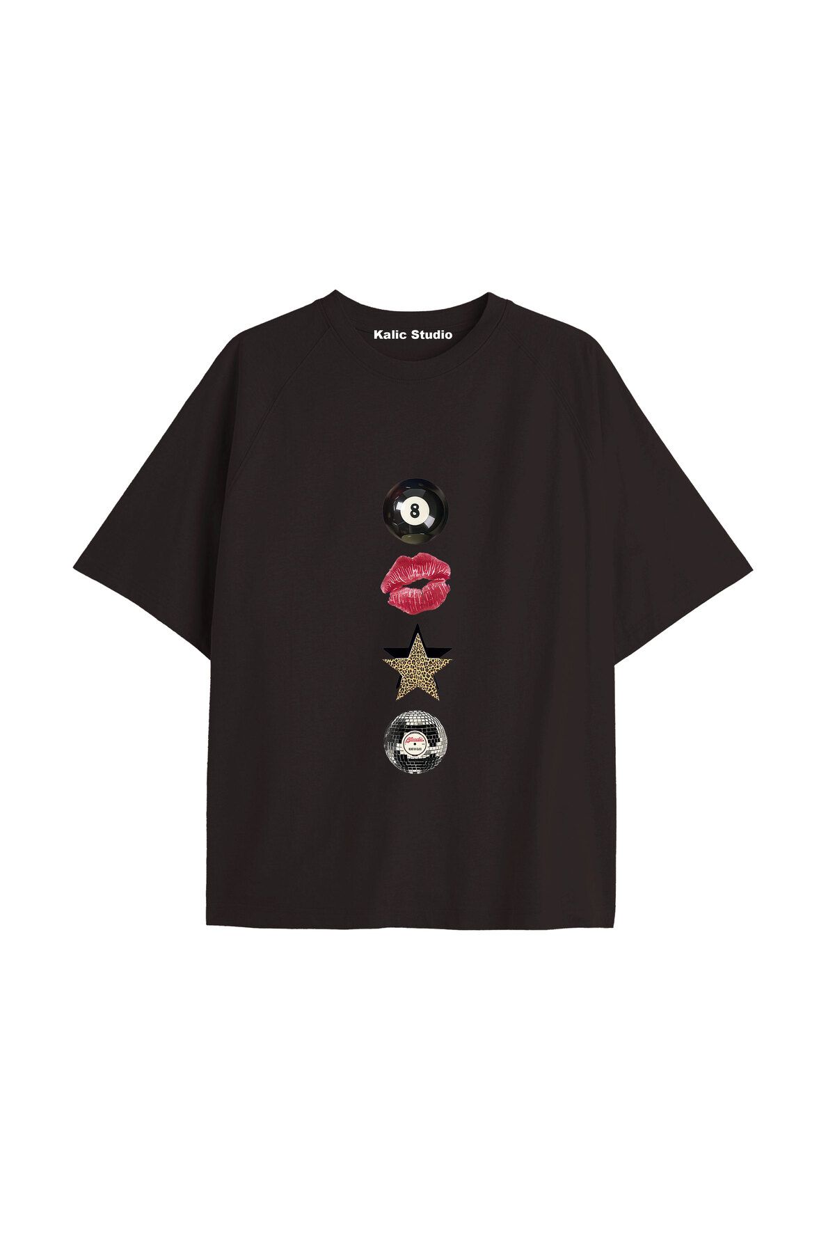Kalic Studio Y2k vintage Leopar Baskılı Sİyah T-shirt KOD 153