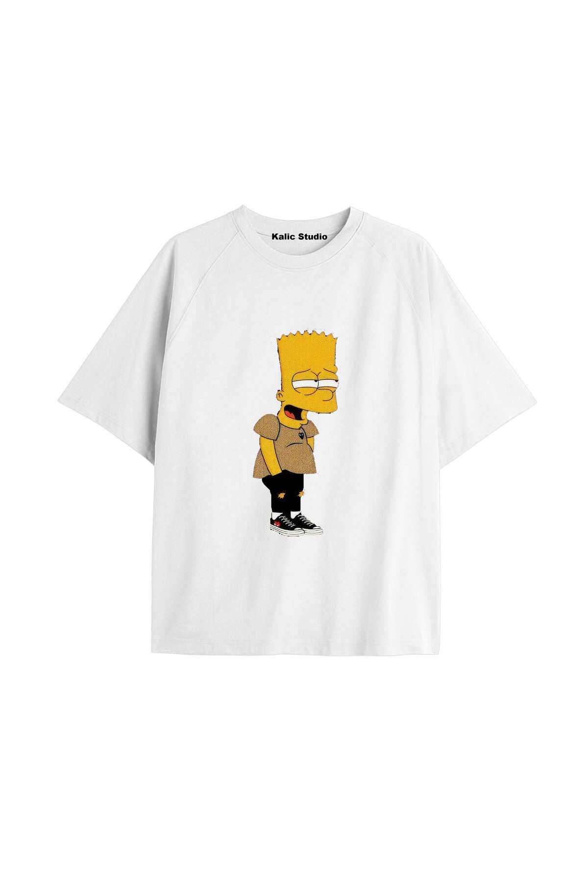 Kalic Studio Y2k vintage Simpson Baskılı Beyaz T-shirt KOD 277