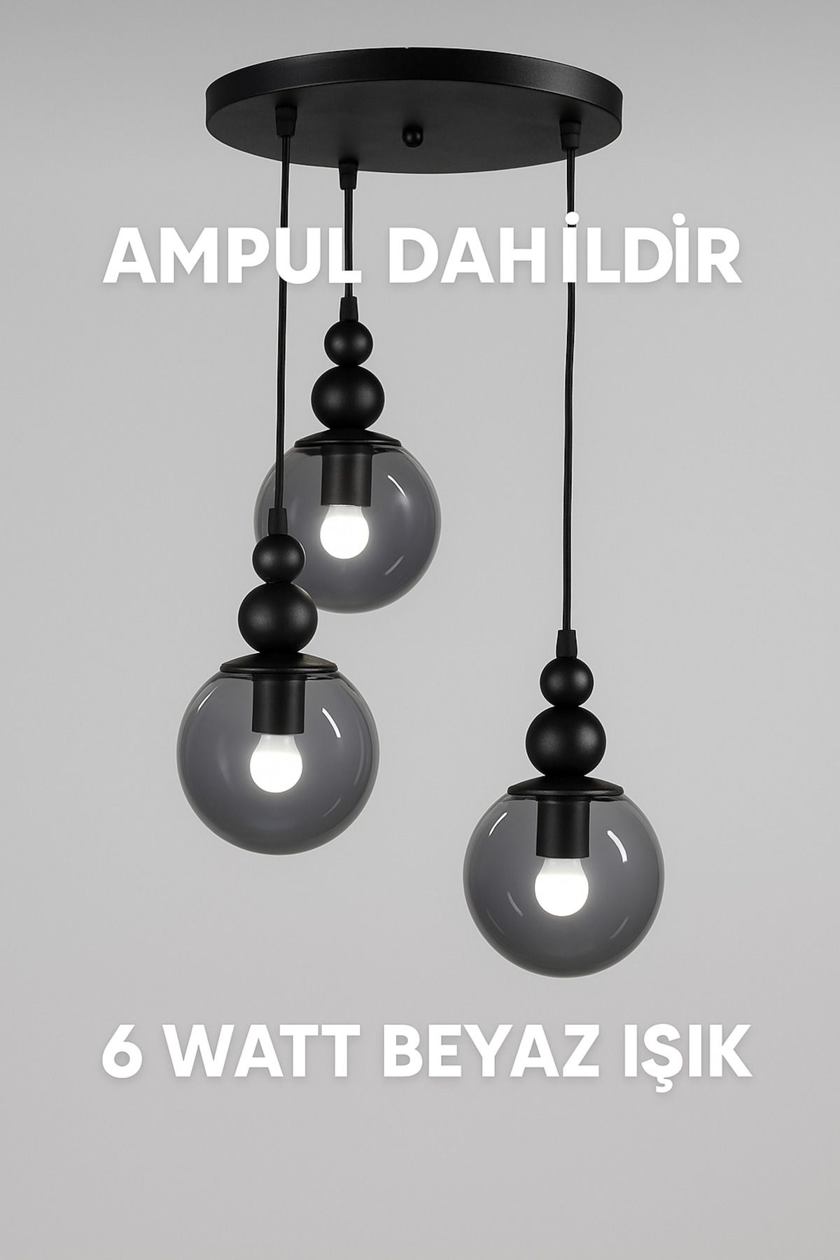 VEDA AVİZE Venüs Modeli 3’lü Füme Camlı Modern Sarkıt Avize (Ampul Dahil)