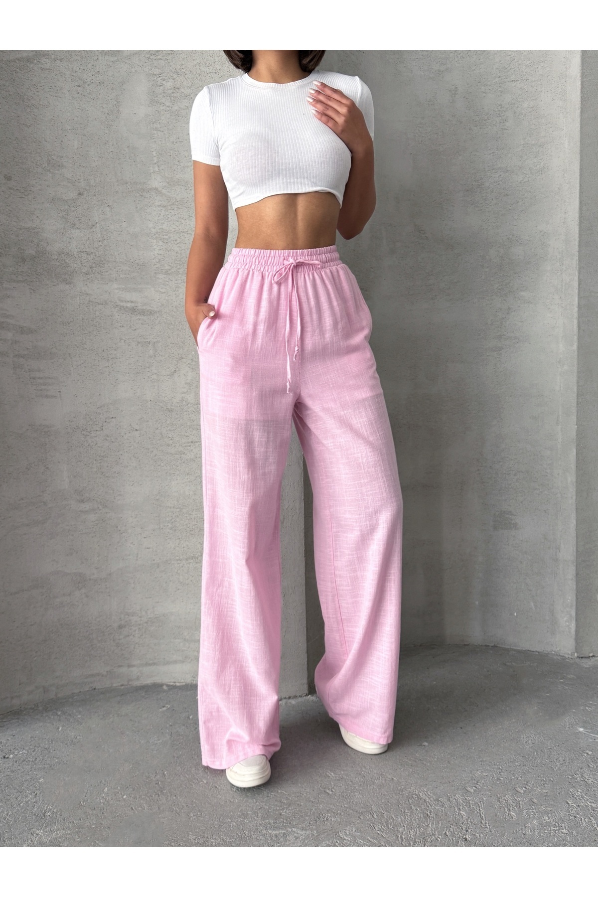 Miss Prova  Bel Bağlama Detaylı Keten Pantolon MISSPNT2669 - Görsel 4