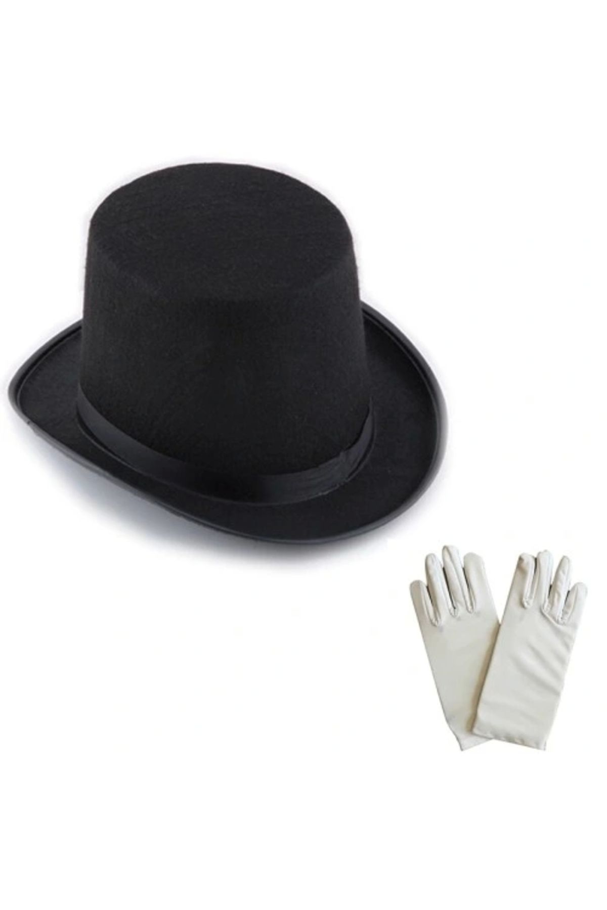 ShopNova Siyah Sihirbaz Fötr Şapka 15 cm - 1 Çift Beyaz Sihirbaz Eldiveni - Yetişkin Boy
