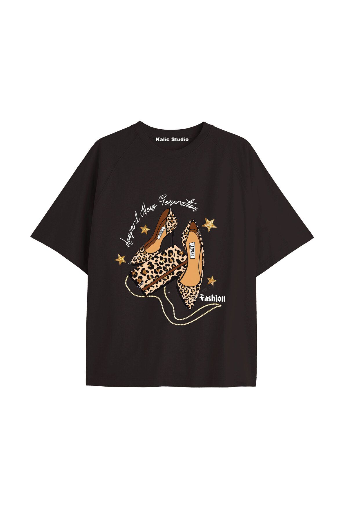 Kalic Studio Y2k vintage Leopar Baskılı Sİyah T-shirt KOD 170