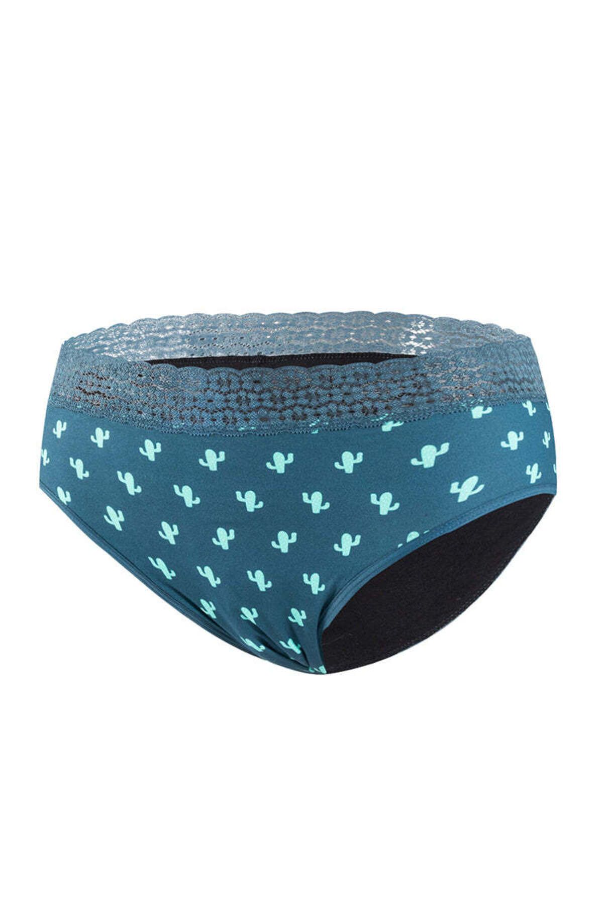 Linovit-Multicolored Menstrual Panties - Cactus Pattern - Green - Cactus Pattern, XXL 6
