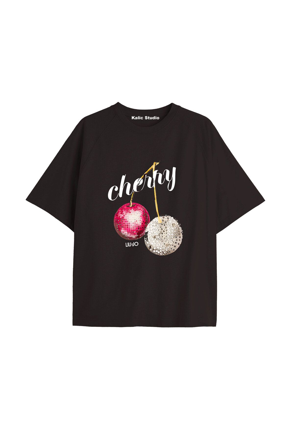 Kalic Studio Y2k vintage Cherry Baskılı Sİyah T-shirt KOD 73