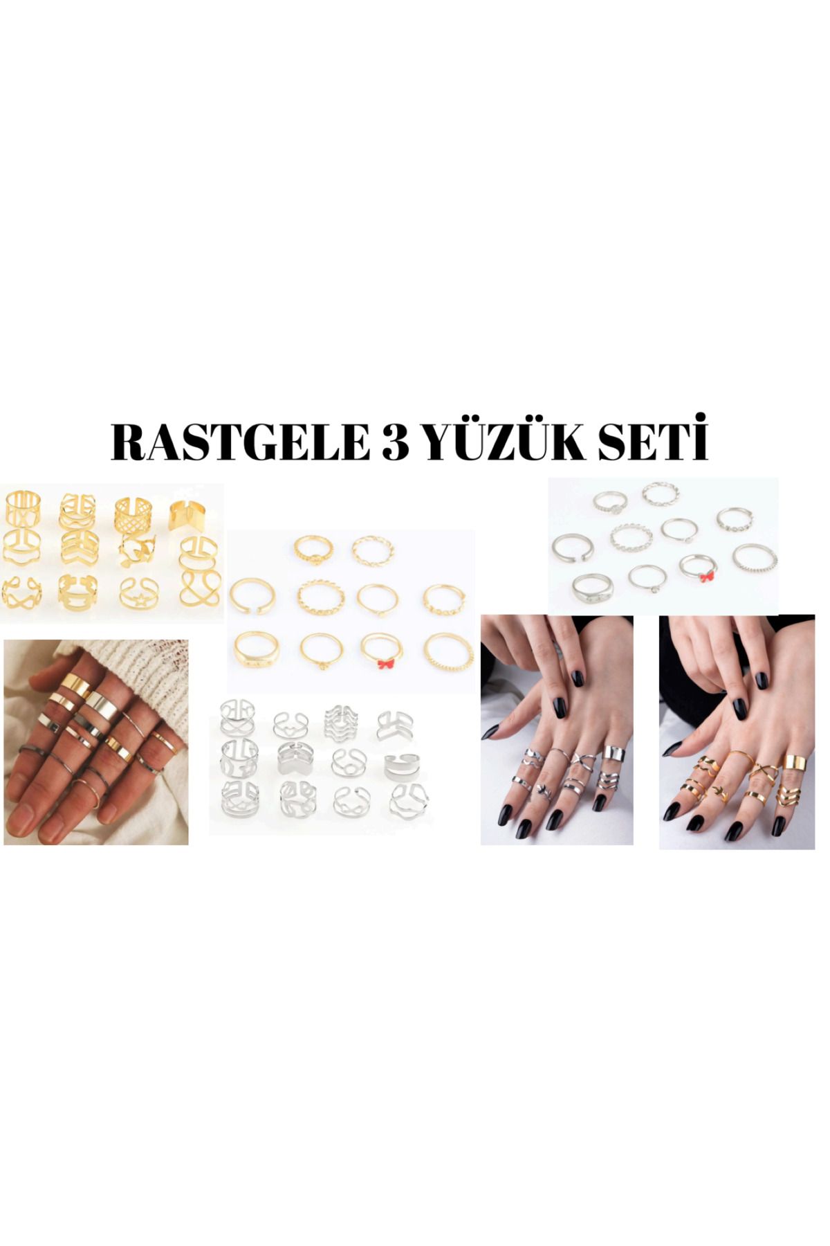Ervalina Rastgele 3 Farklı Trend Yüzük Seti