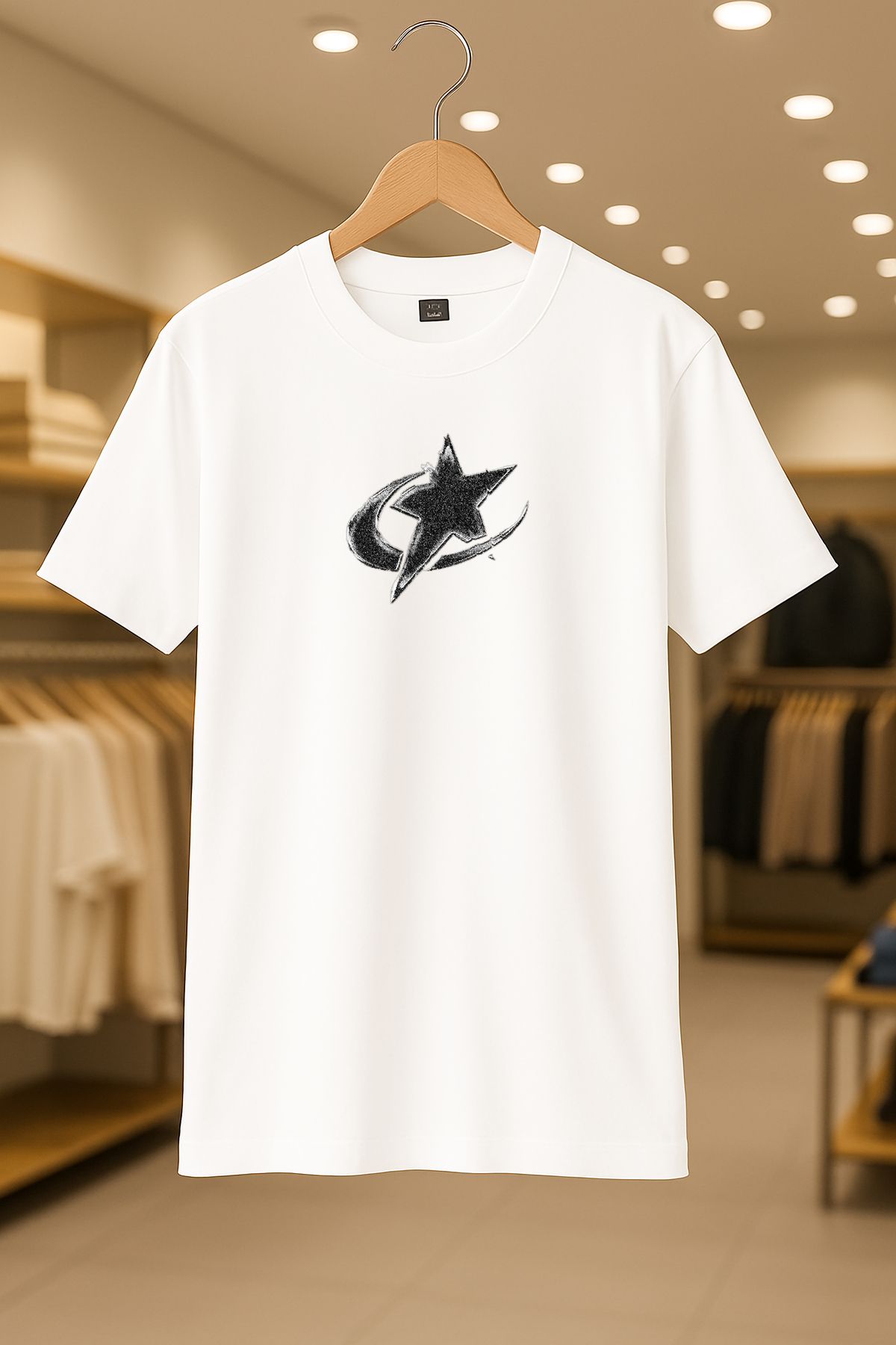 SELF CONTROL Star Oversize Unisex %100 Pamuklu Nefes Alan Kalin Kumaşlı T-Shirt
