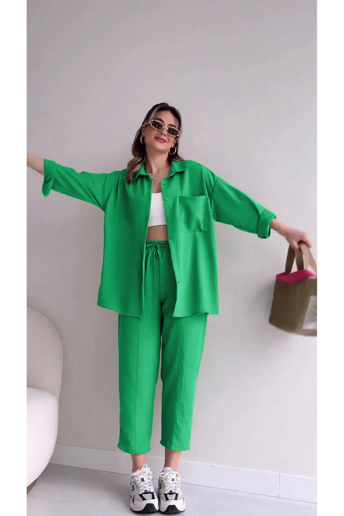 Mothermood Keten Günlük İkili Takım Elbise Pantolon Gömlek