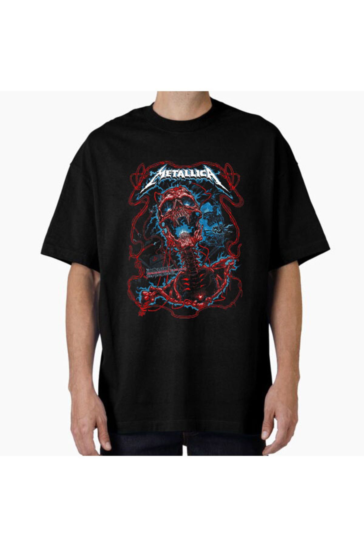 COMVİCHO Unisex metalica32 Tasarım Baskılı Oversize T-Shirt
