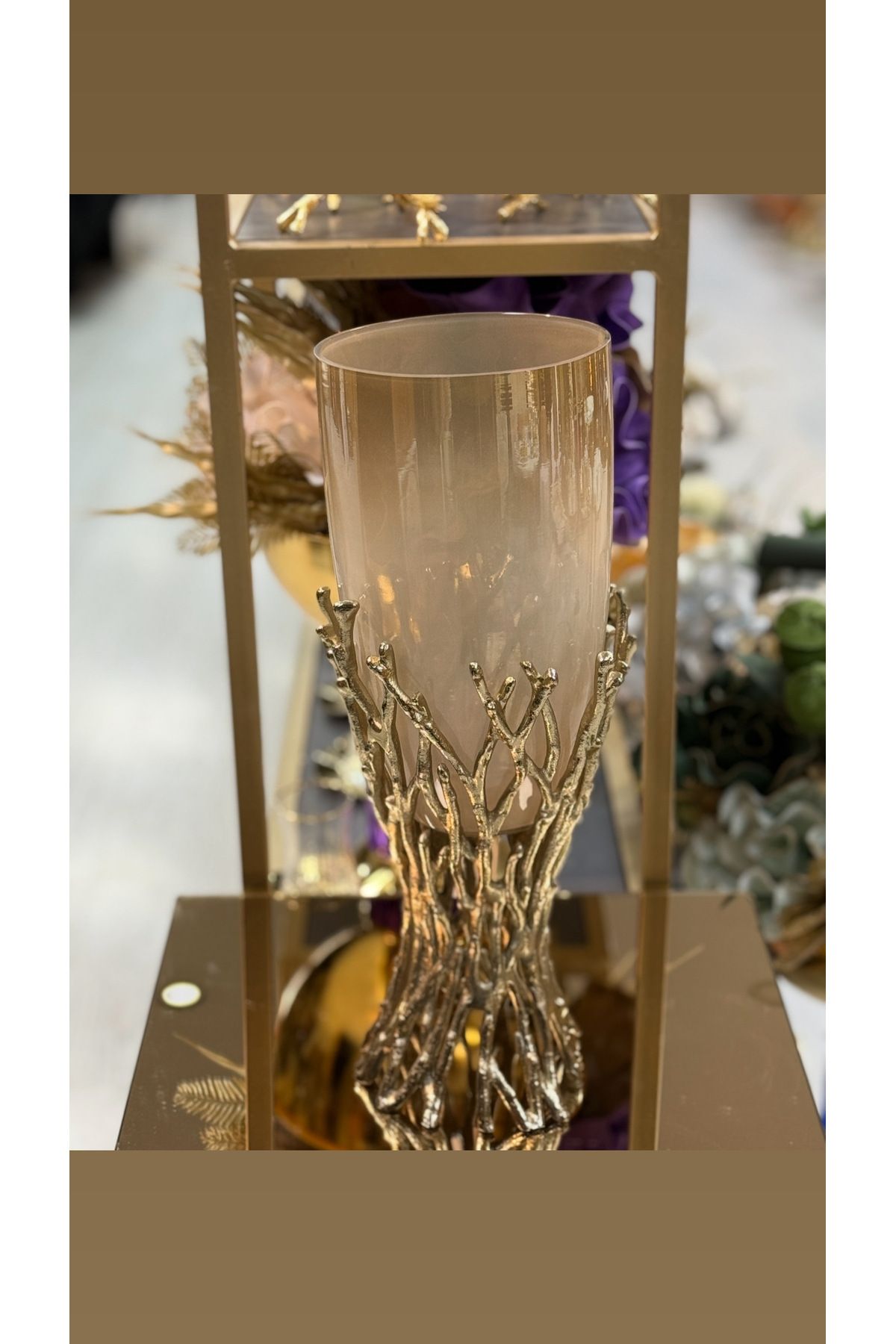 city gold Vazo 40 Cm Pirinç Eskitme