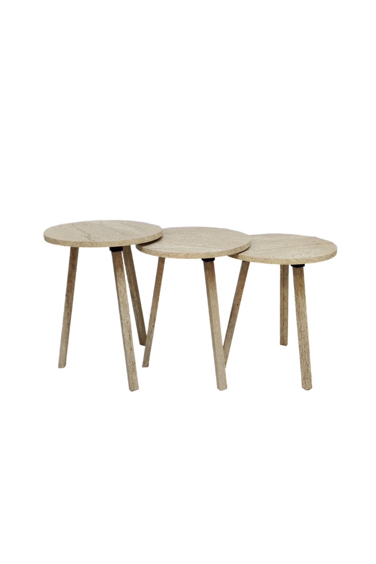 Living-Set of 3 wooden side tables with a circular design - beige color 1