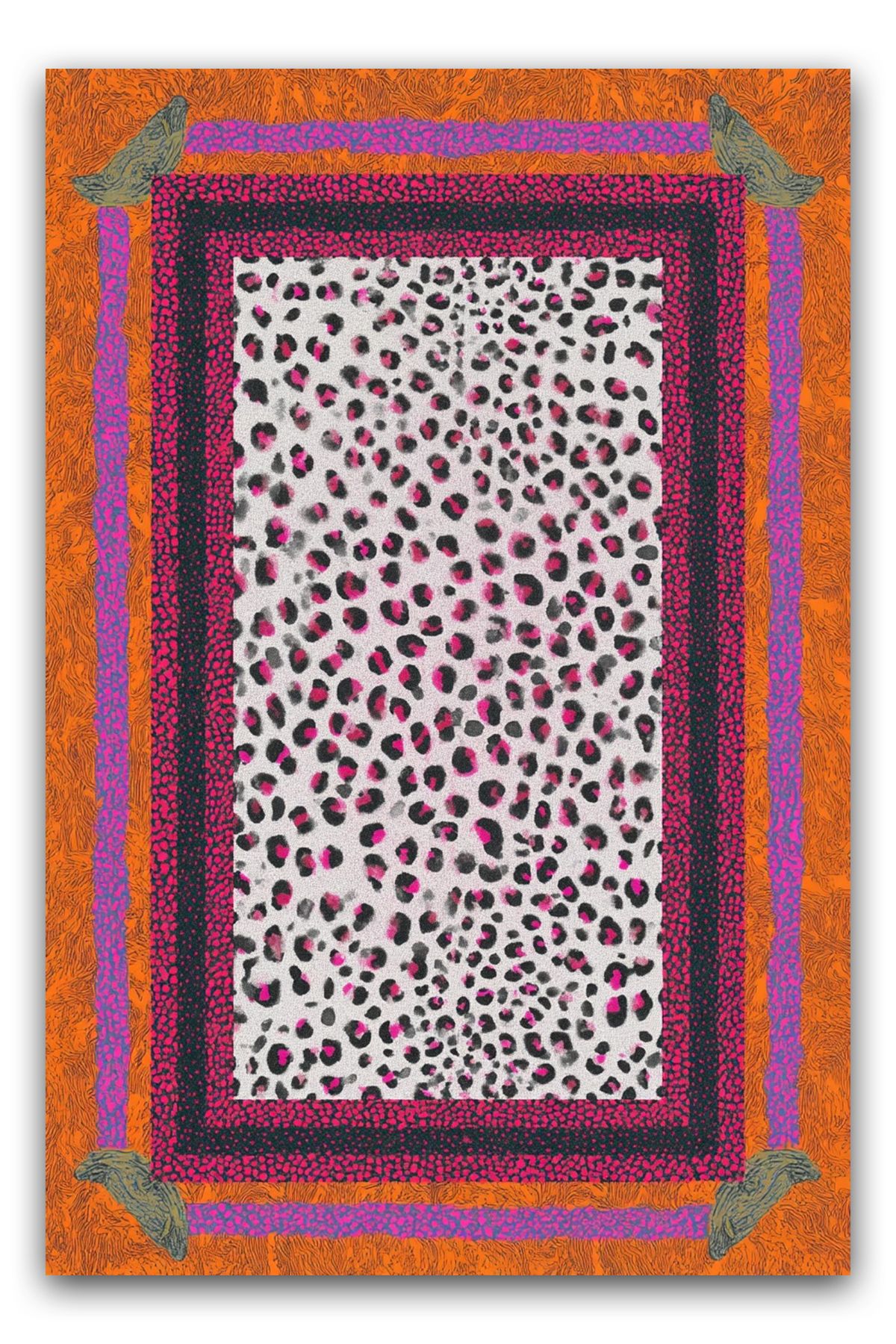 Rugs Modern Halı Nora Art Leopar Desenli Bordürlü Renkli Dokuma Taban Dekoratif Salon Halısı 62