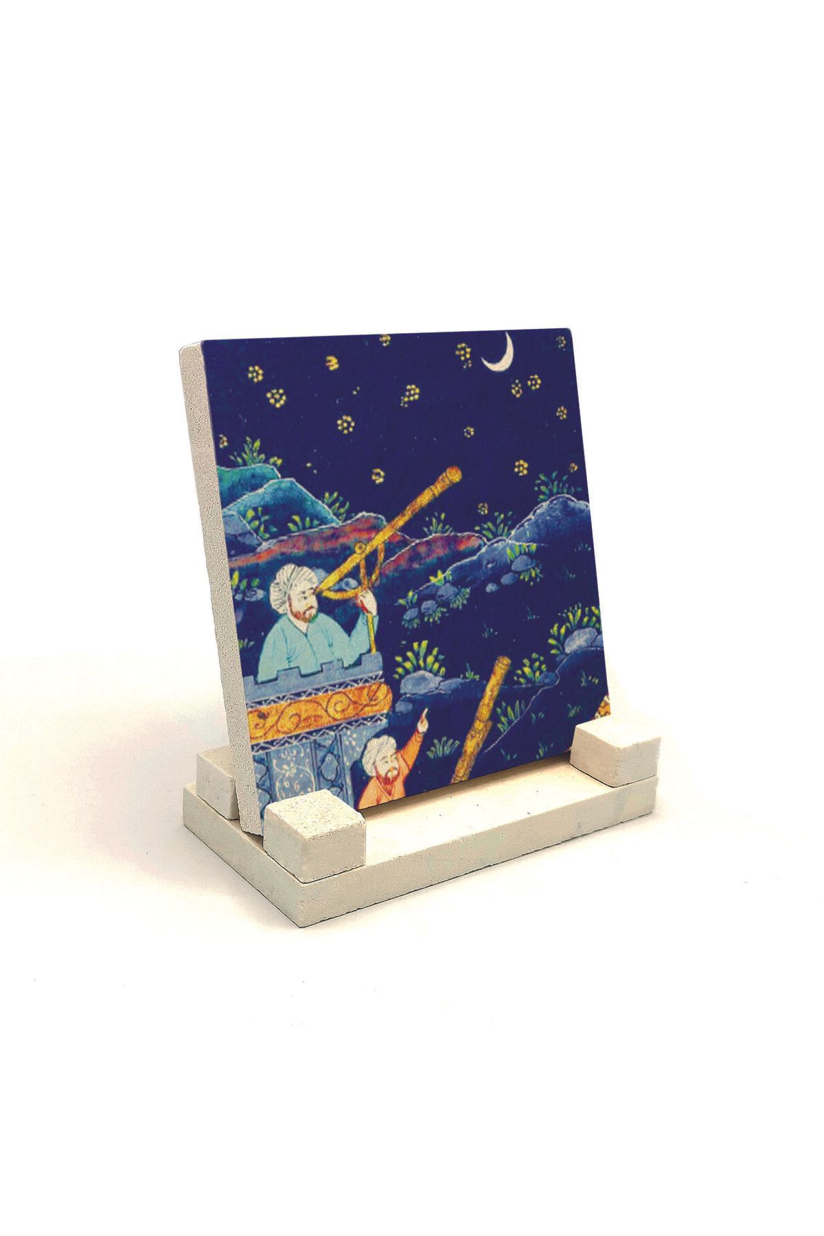 Souvenest Osmanlı Müneccim Minyatürü Baskılı Doğaltaş Masaüstlük (10x10 KRT-121)