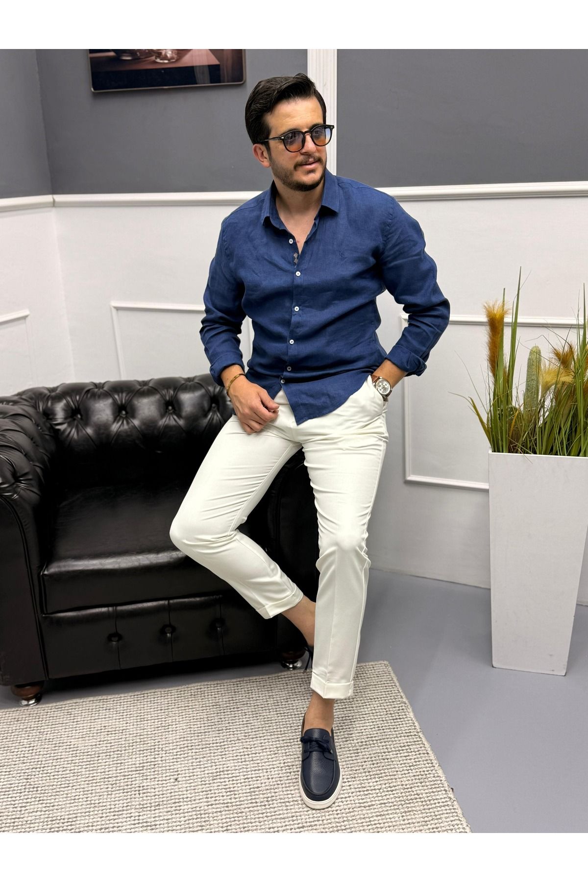Avni Ceylan Nakış işleme detaylı %100 keten gömlek
