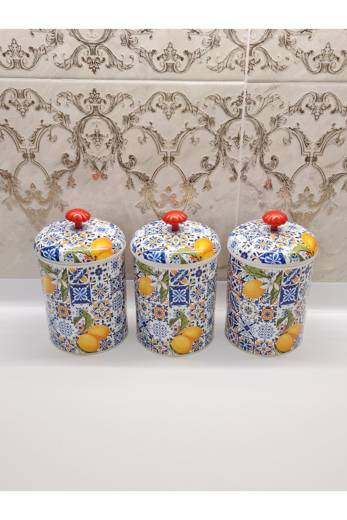 ŞAHİNSAN Limon Desenli Dama Baharatlık 3lü Set Dama